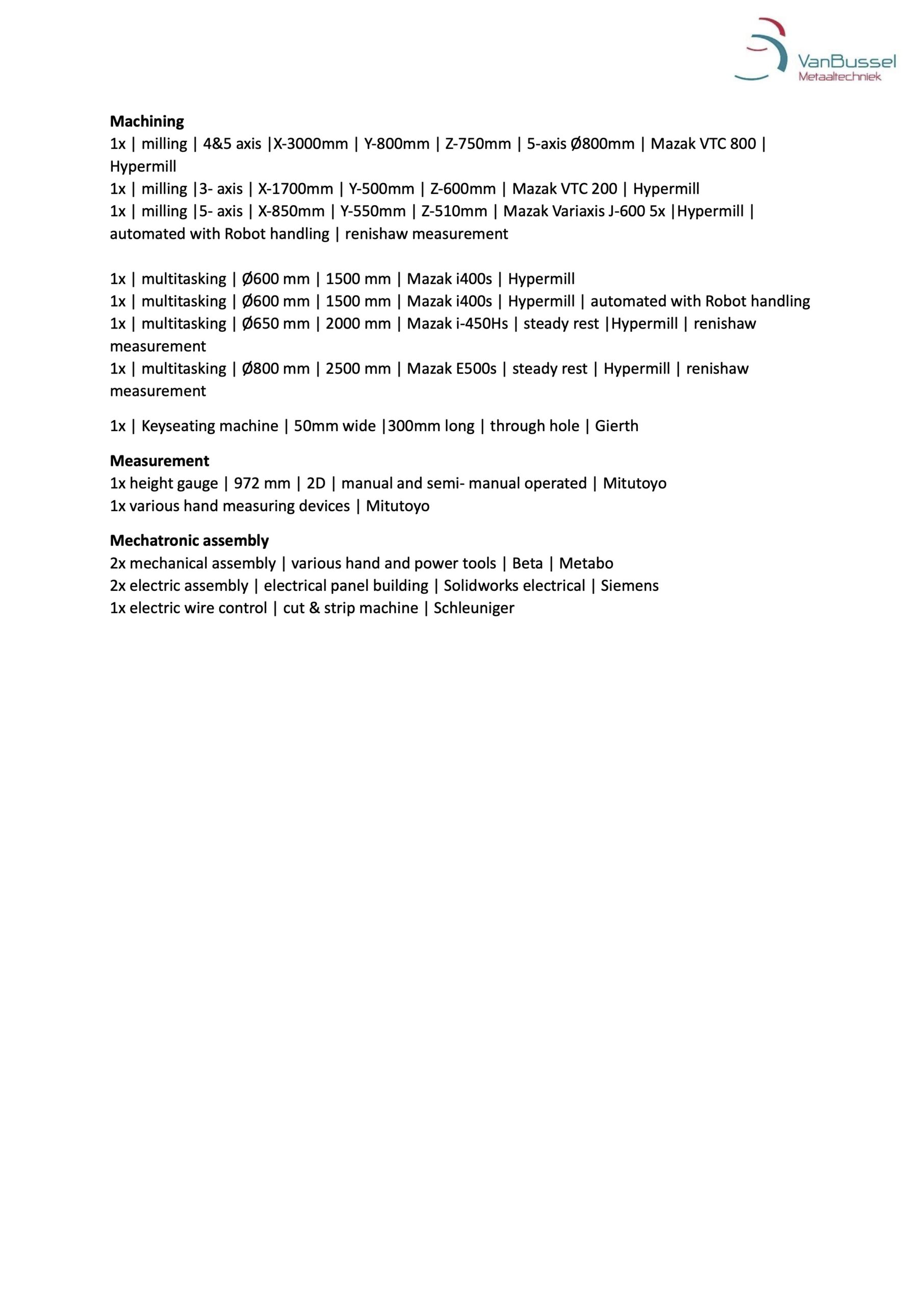 Machinelijst Van Bussel